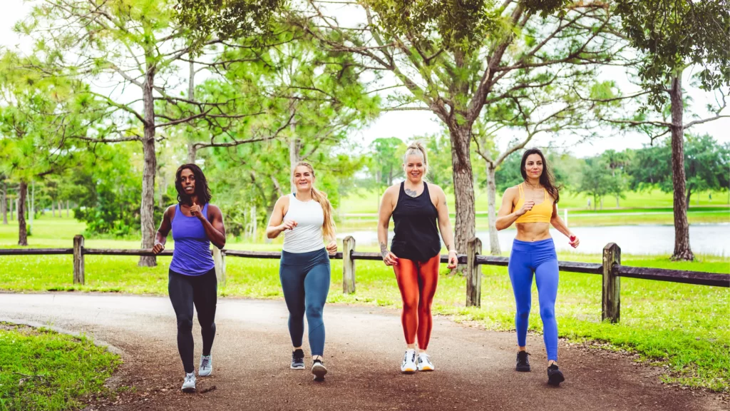 This picture shows women going for a walk