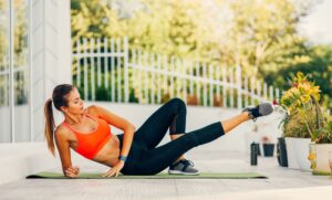 A woman working out her inner thighs