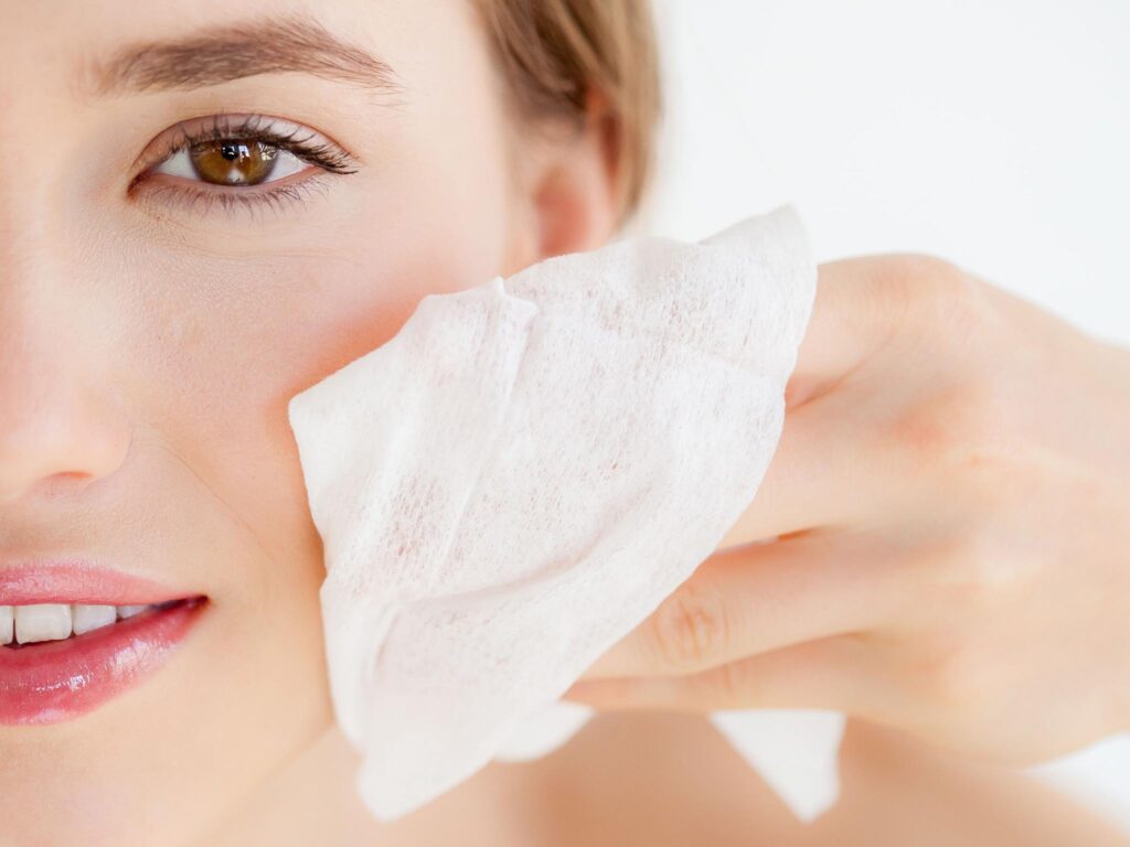 A girl wiping her face